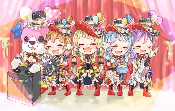 Hello Happy World! characters from BanG Dream! performing