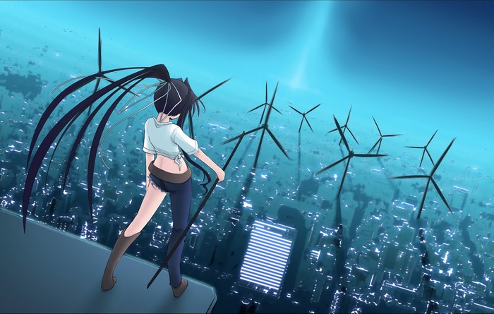 Kanzaki Kaori from To Aru Majutsu no Index overlooking a cityscape