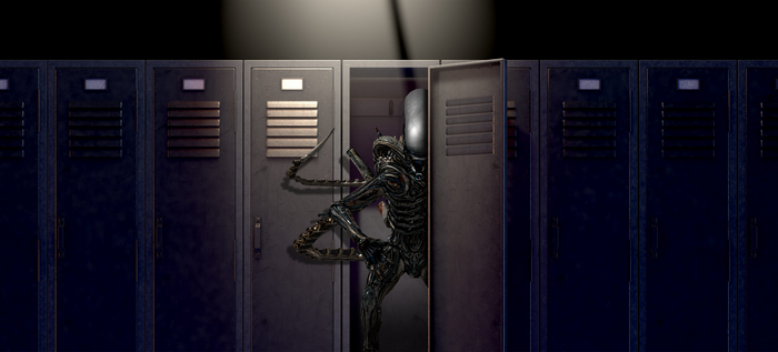 Alien in a locker room