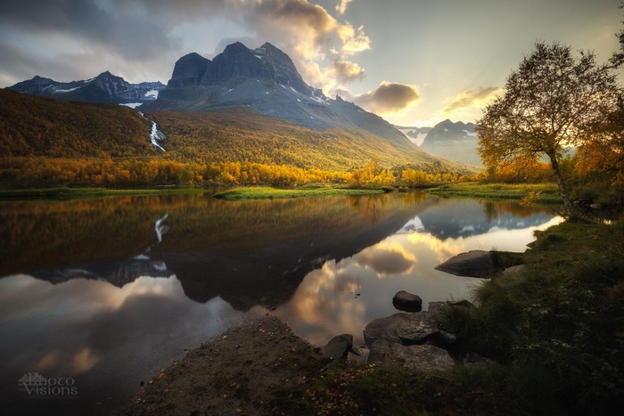 Autumn mountain landscape with lake reflection