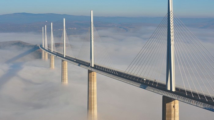 Millau Viaduct bridge over mist in France