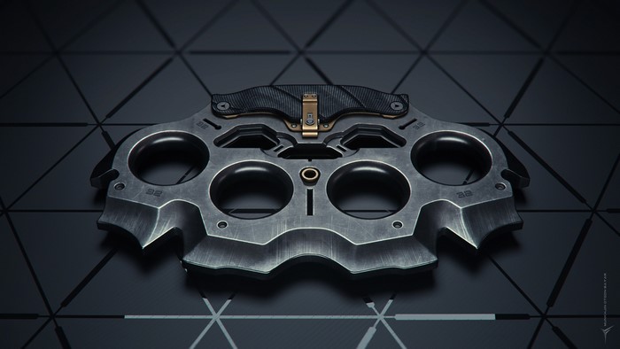 4K artwork of brass knuckles with a knife by Munkhjin Otgonbayar