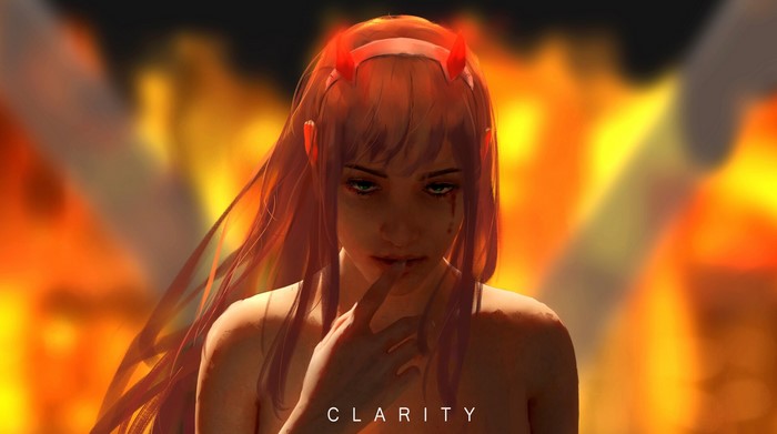 Zero Two from Darling in the FranXX in fire