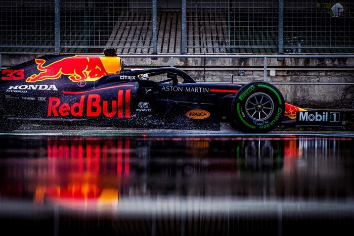 Red Bull Racing Formula 1 Car on Wet Track