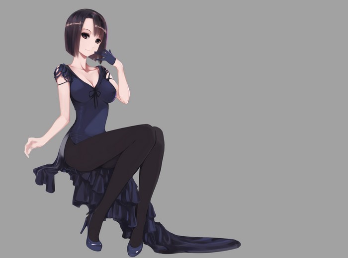 Anime girl with short brown hair and dress