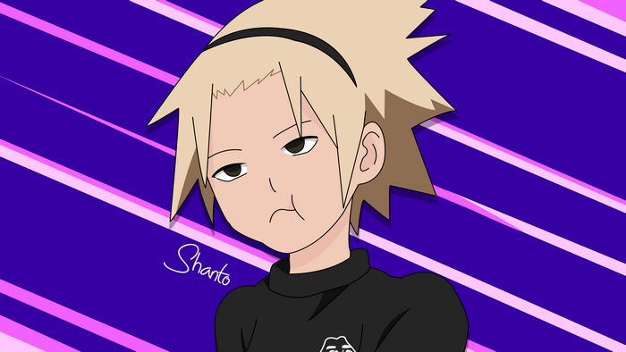 Anime girl with blonde hair and dark eyes