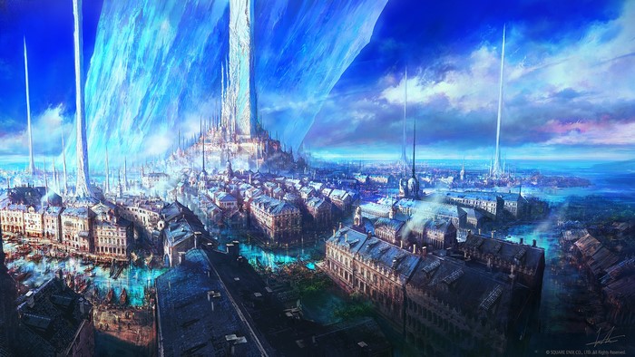 4K Final Fantasy XVI Cityscape with Crystal Towers