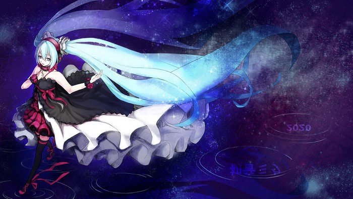 Torriet from Vocaloid with blue hair and dress