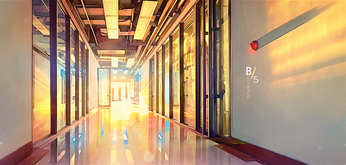 Hallway with sunlight and text B/5 20180629