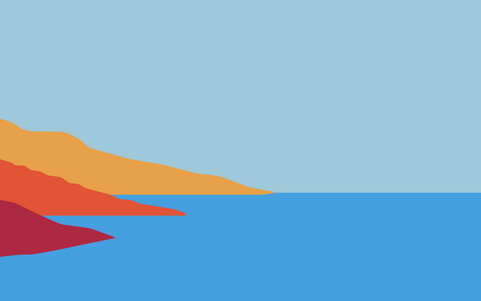 Minimalist landscape with colorful hills and sea