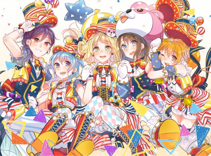 5 anime girls from BanG Dream! in circus costumes