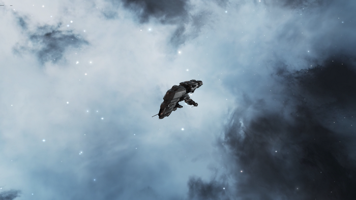 Spaceship in a nebula with stars