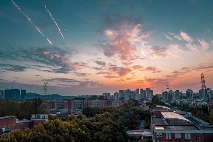4K sunset over Nanjing city skyline
