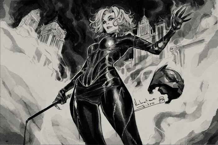 Catwoman from DC Comics with whip and mask