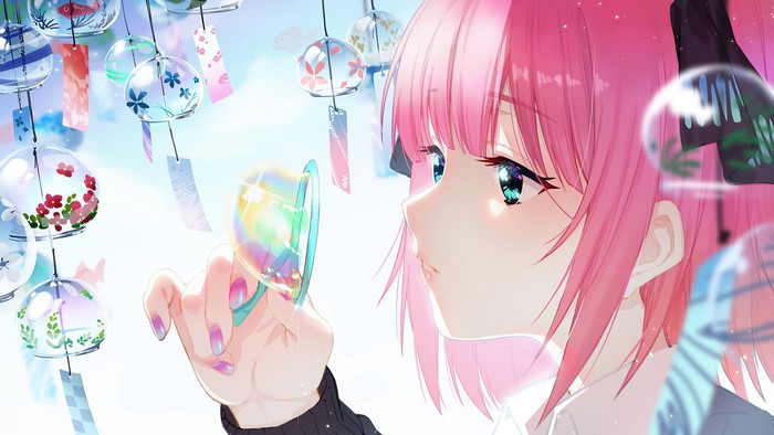 Nakano Nino from The Quintessential Quintuplets blowing bubbles