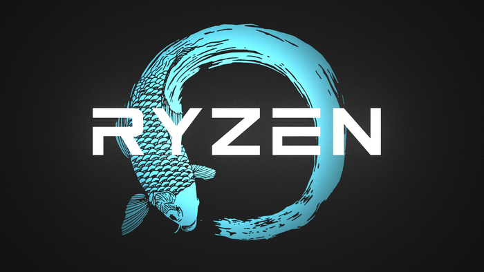 AMD RYZEN logo with cyan koi fish