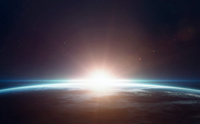 Sunrise over Earth from space, digital art