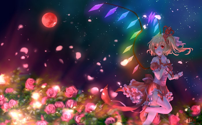 Flandre Scarlet from Touhou with roses and moon