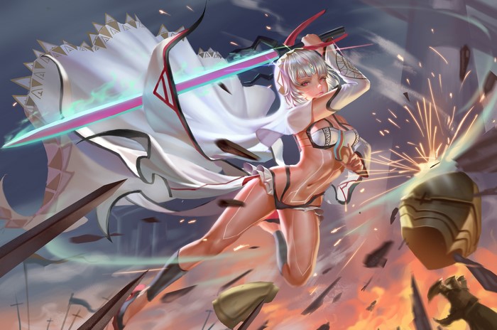 Attila the Hun from Fate/Grand Order in battle