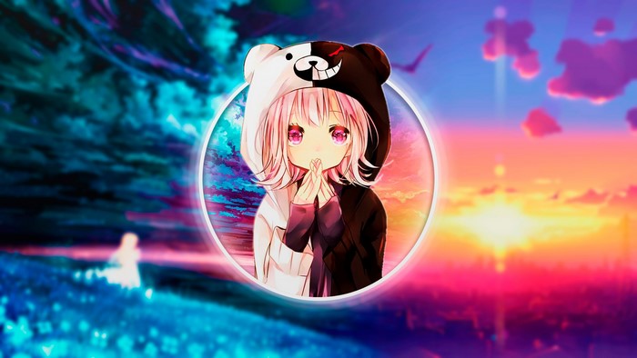 Anime girl with pink hair and bear hoodie