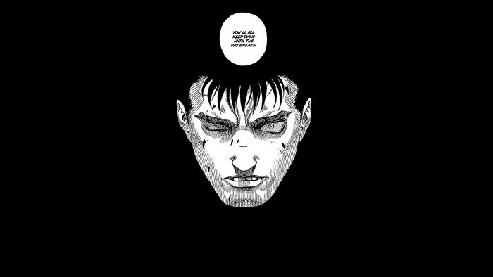 Guts from Berserk with speech bubble