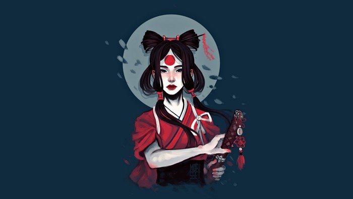 Geisha with Katana and Moon