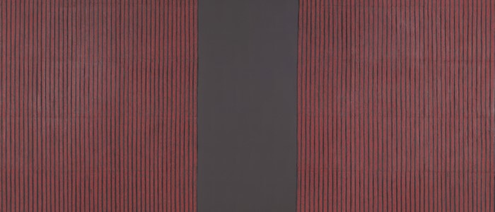 Red and gray striped abstract painting