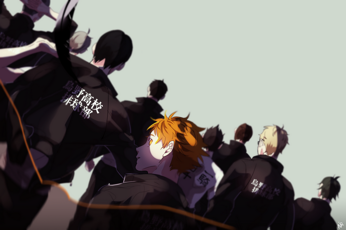 Haikyuu!! anime characters in black jackets