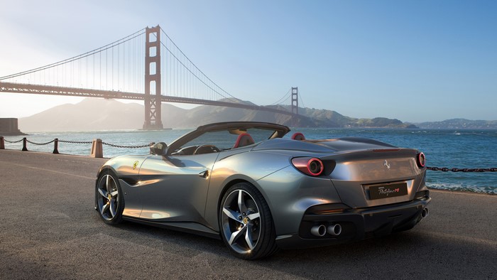 Ferrari Portofino convertible by Golden Gate Bridge