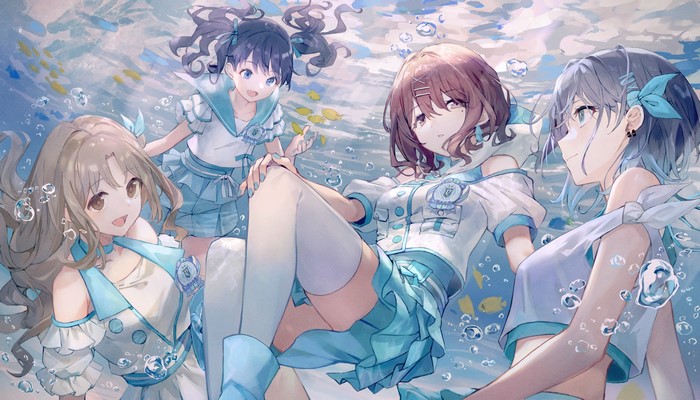 Anime girls underwater with fish