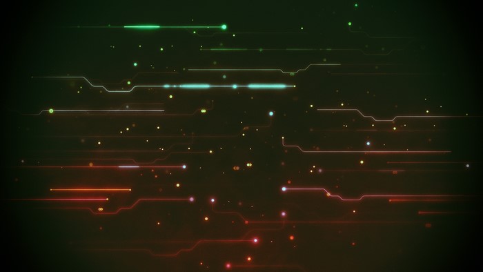 Digital art with glowing lines and particles