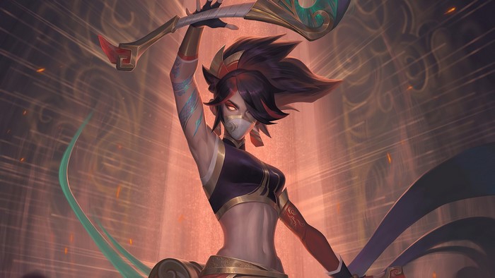 Akali from League of Legends with mask and weapon