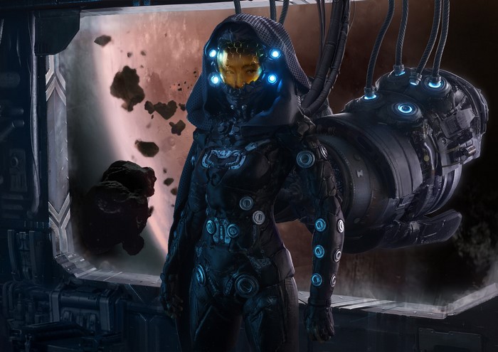 Science fiction character in a futuristic suit