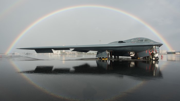 Northrop Grumman B-2 Spirit bomber with rainbow