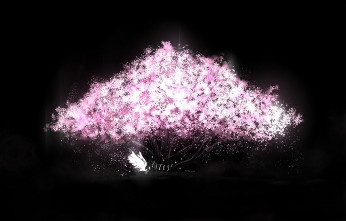 Glowing Cherry Blossom Tree with Wings