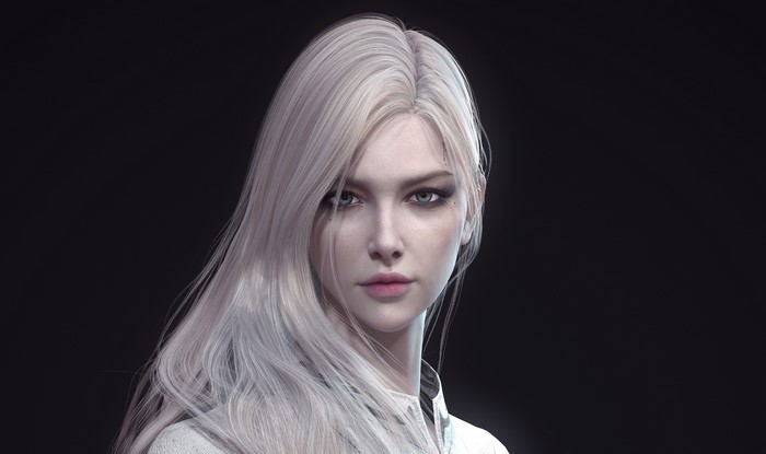 3D render of a woman with white hair