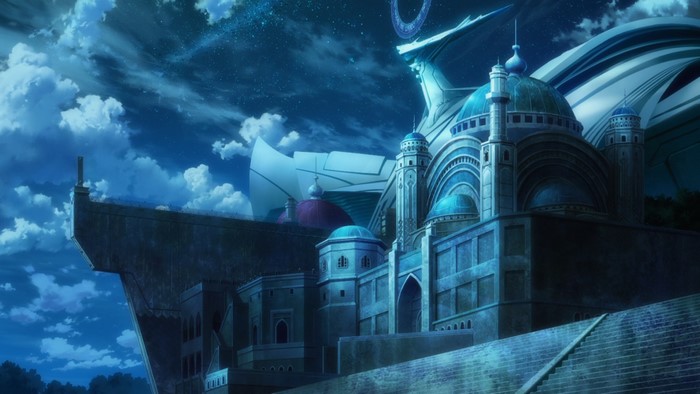 Fantasy castle under a starry night sky