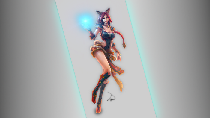 Ahri from League of Legends holding a blue orb