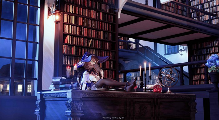 4K Digital Art of Lisa in Library Setting