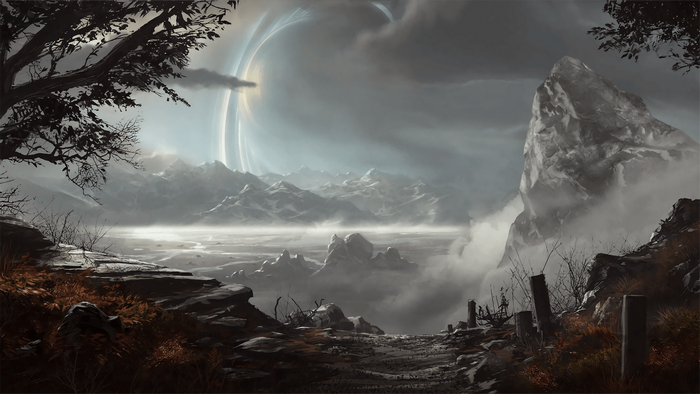 Landscape with ringed celestial body in Halo Reach