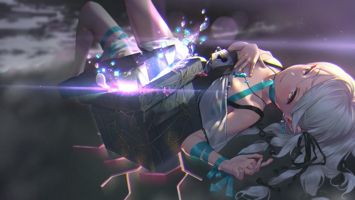 Anime girl with white hair and magical cubes