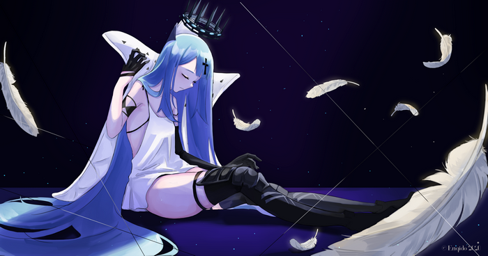 Champagne from Azur Lane with feathers