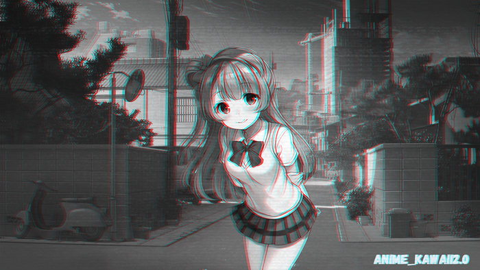 Anime girl in school uniform on urban street