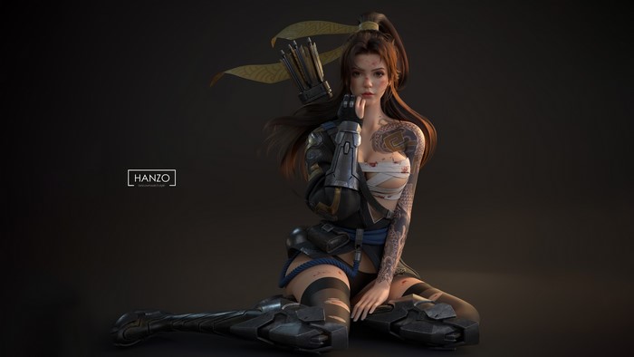 4K CGI Woman with Ponytail and Tattoo