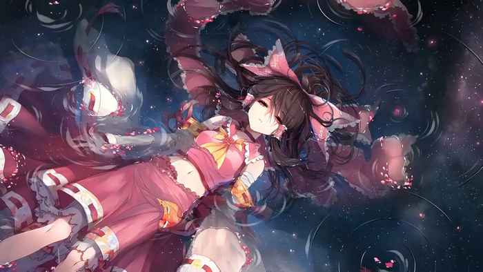 Reimu Hakurei from Touhou Project floating in water