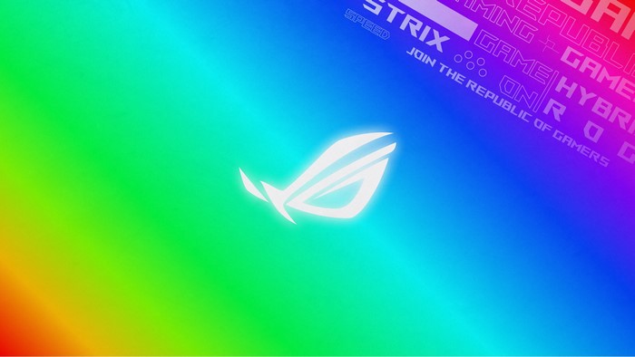 Republic of Gamers logo on a colorful gradient