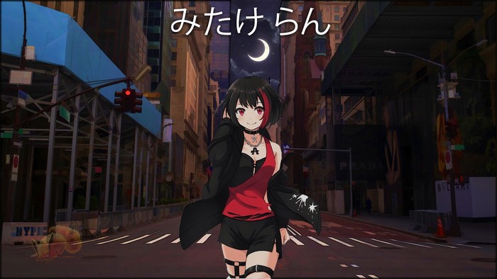 Ran Mitake from BanG Dream! in a city at night