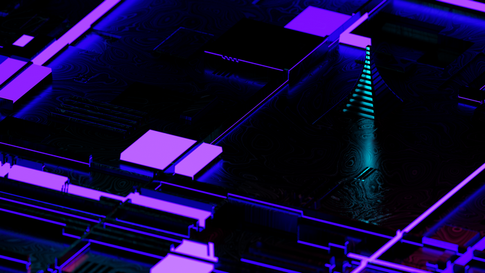 Abstract 3D render with purple and blue lights