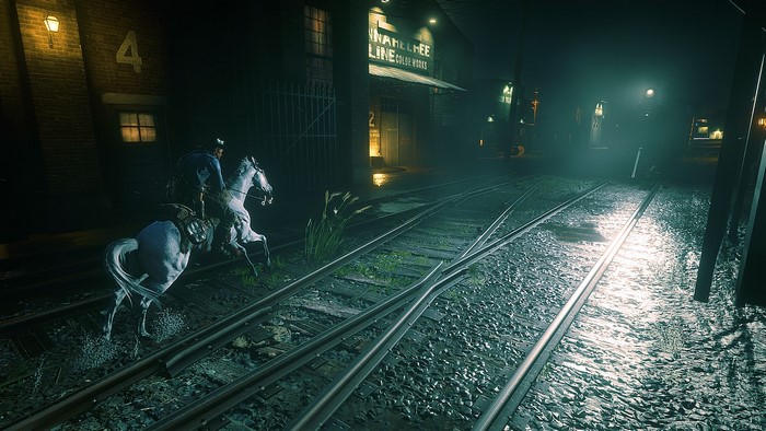 Man on horse at train tracks in Red Dead Redemption 2
