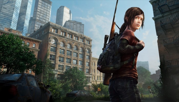 Ellie Williams from The Last of Us in a city